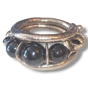 Silver Tone Chunky Wrap Bracelet Black Beads Statement Bracelet Armband